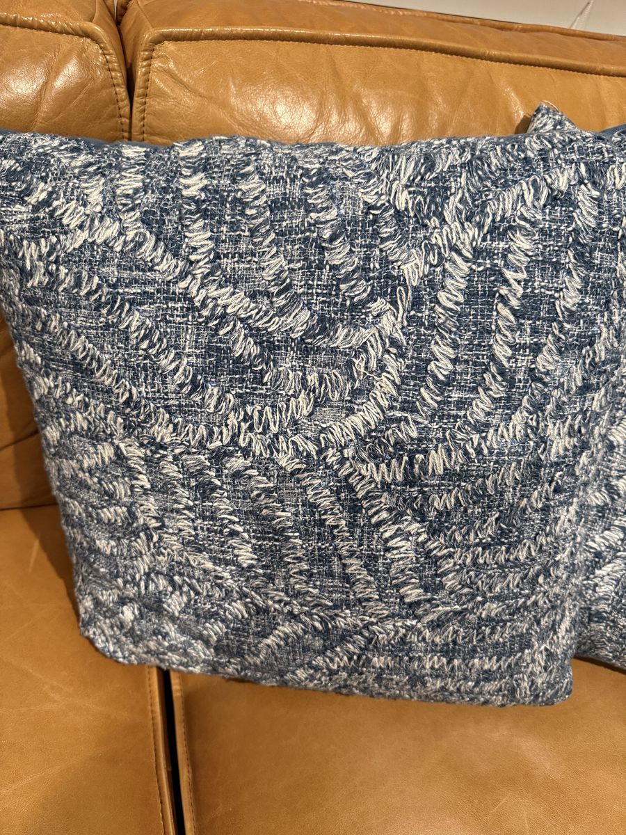 Set of 2 Blue and White Textured Throw Pillows