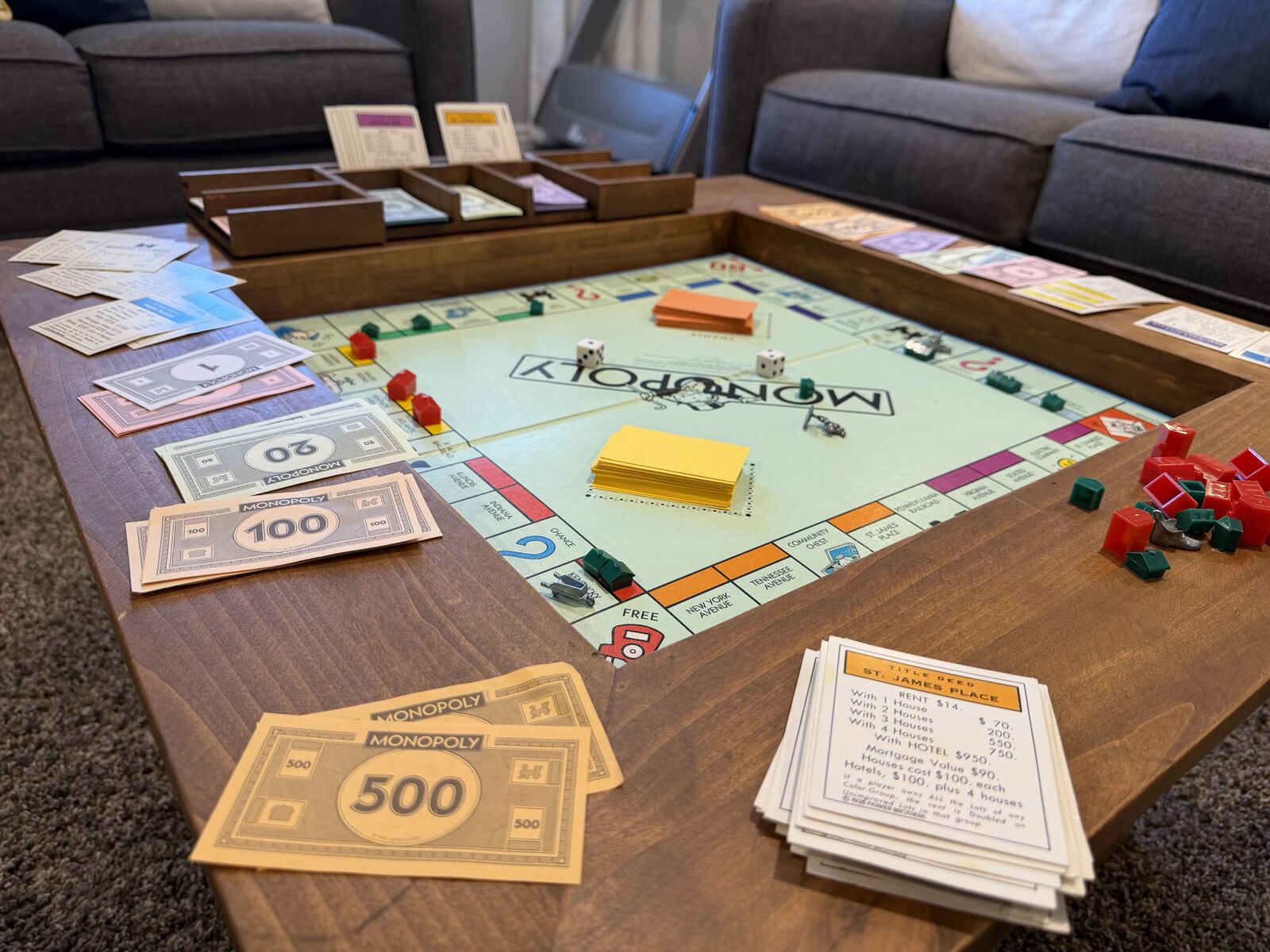 Game chest coffee table (chess, Monopoly, and more)