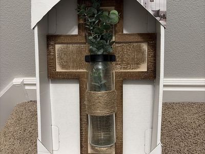 Wendy Bellissimo Rustic Wood Cross Wall Vase with Faux Botanical Stem