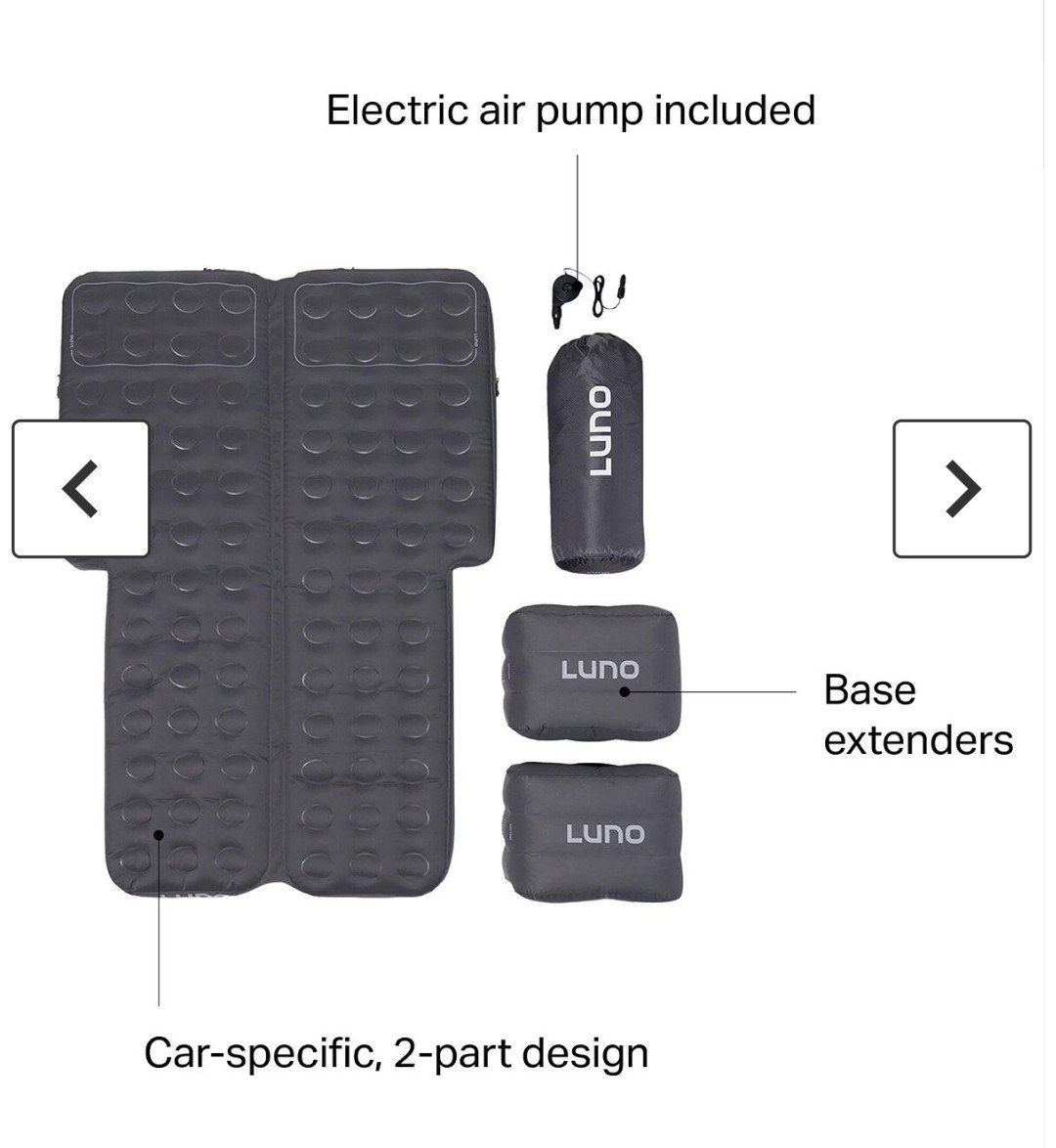Luno Car Air Mattress 2-Part Design w/ Electric Pump & Base Extenders