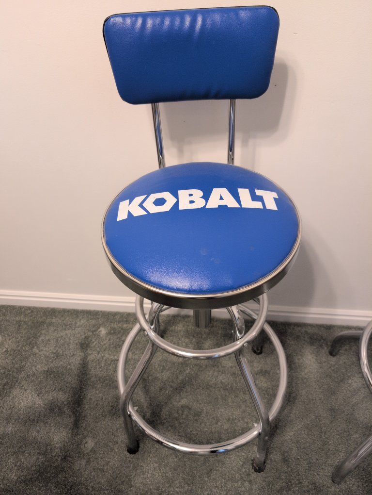 KOBALT Blue Adjustable Swivel Shop Stool with Backrest - Chrome Finish