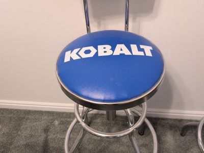KOBALT Blue Adjustable Swivel Shop Stool with Backrest - Chrome Finish