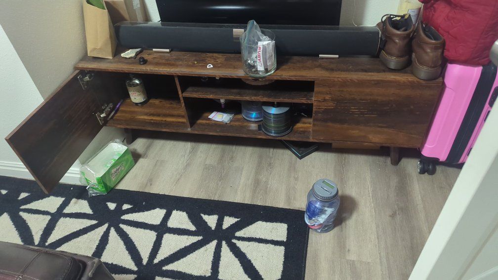 Rustic Wood TV Stand Media Console with Storage Cabinets and Shelves