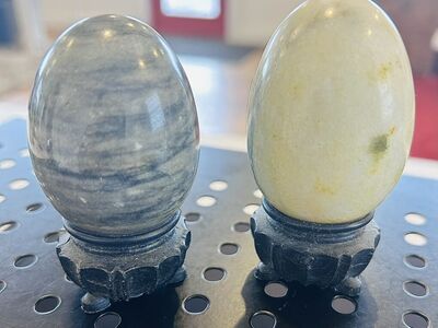 Vintage Carved Alabaster Marble Eggs With Stands