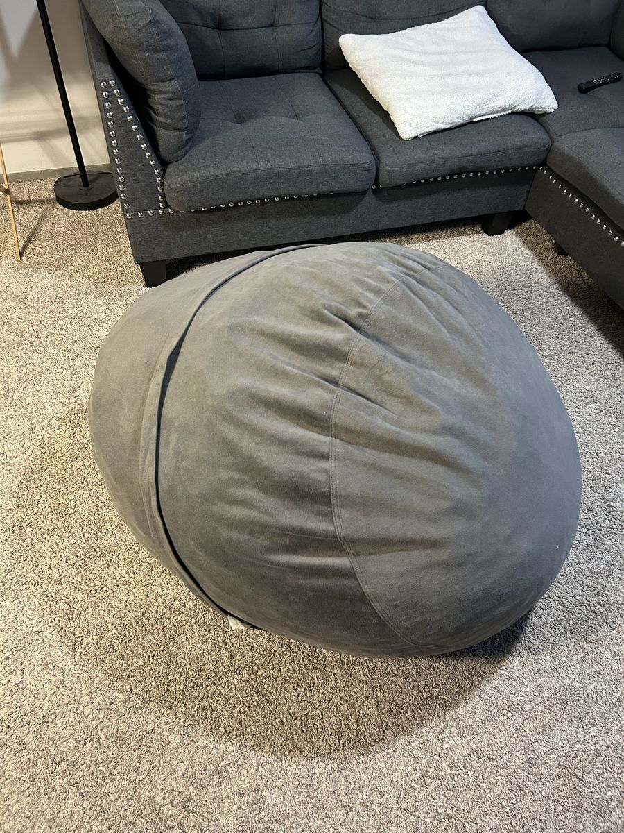 Large Grey Suede Bean Bag Chair