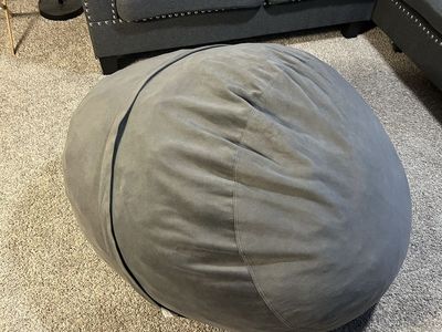 Large Grey Suede Bean Bag Chair