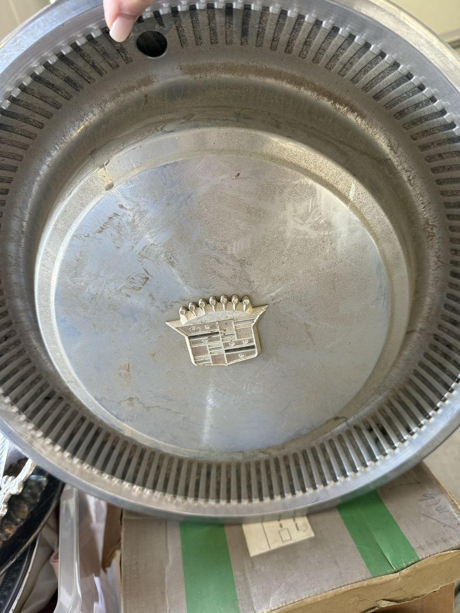 Vintage Cadillac Hubcap set of 4 - Silver Wheel Cover with Emblem - Used Condition
