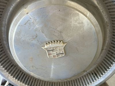 Vintage Cadillac Hubcap set of 4 - Silver Wheel Cover with Emblem - Used Condition