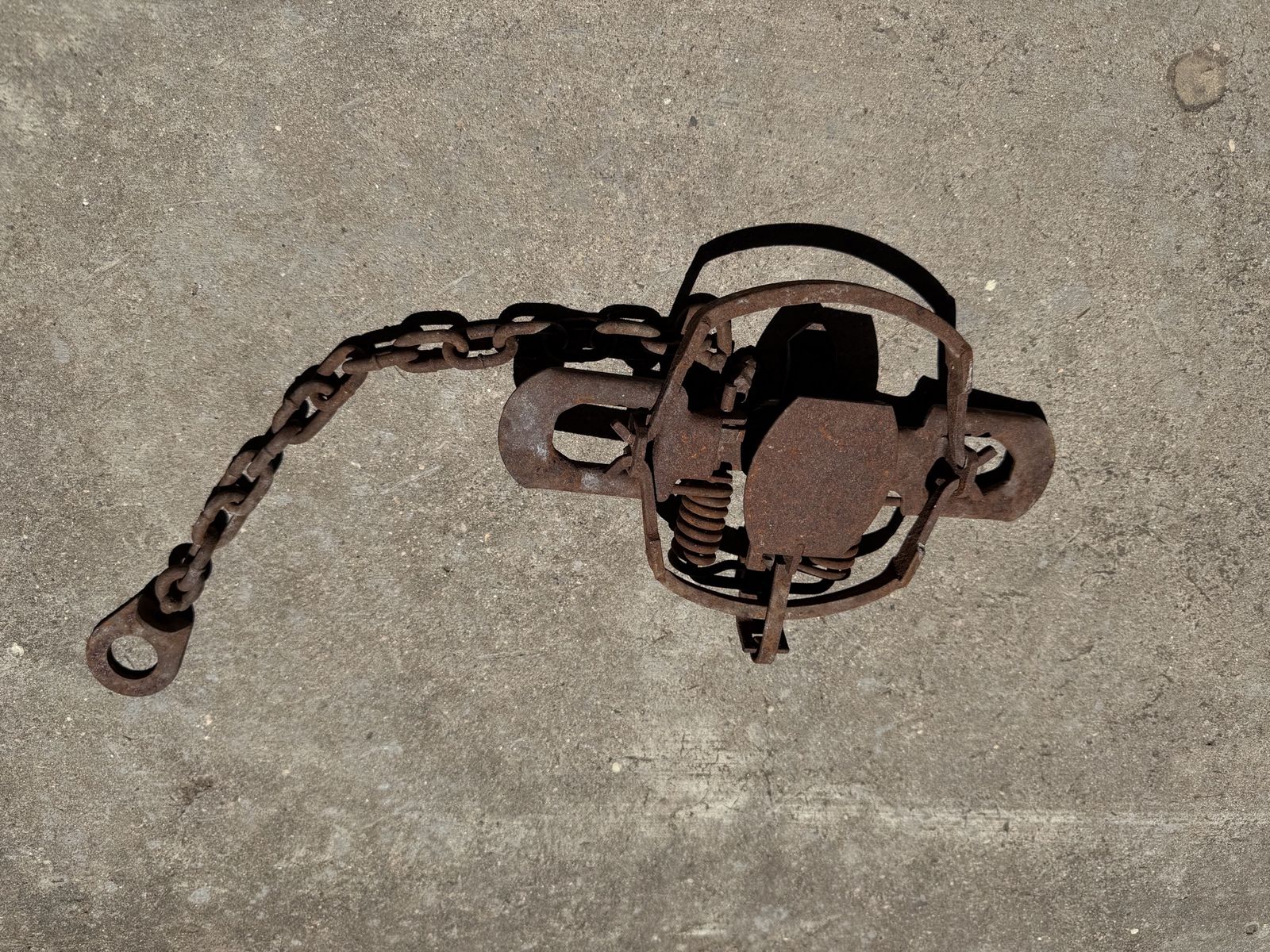 Vintage Metal Animal Trap with Chain