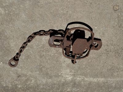 Vintage Metal Animal Trap with Chain