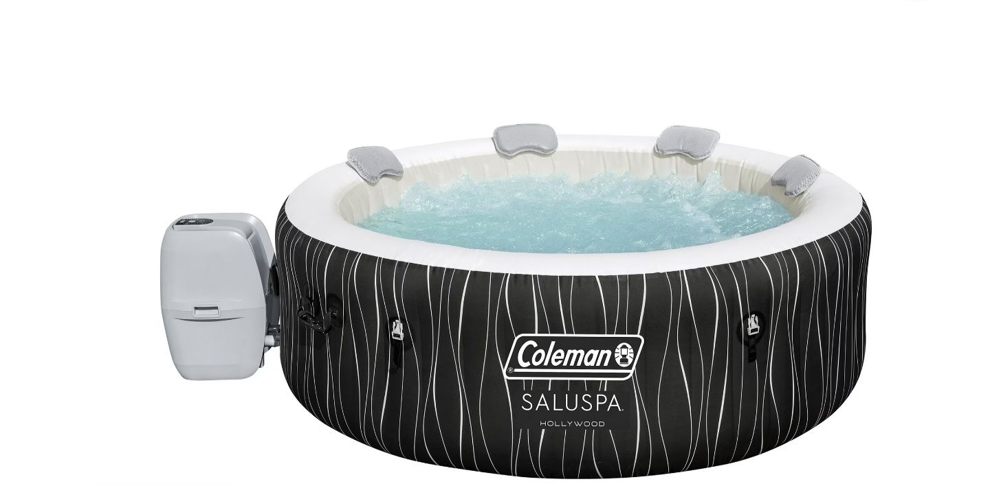 New in Box Coleman SaluSpa Hollywood Luxe AirJet Round Inflatable Hot Tub with LED Lights 4-6 Person with Pump