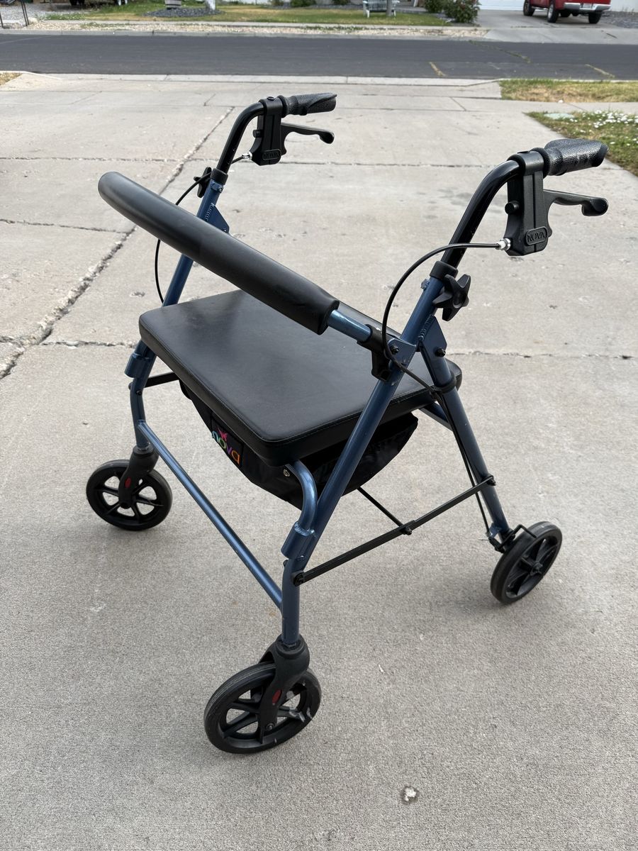 NOVA Traveler Rollator Walker with Seat & Storage - Blue, Used