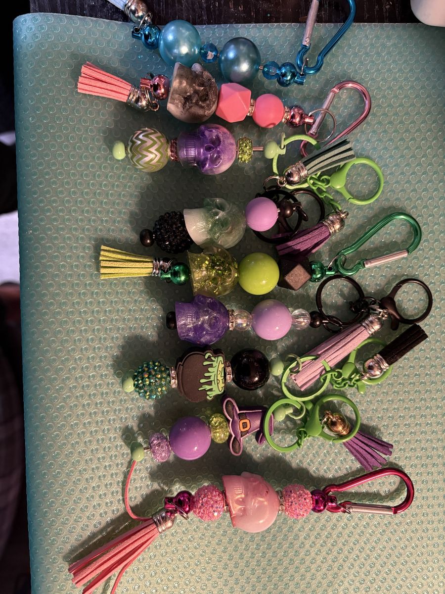 Handmade Beaded Keychains with Skulls and Tassels Assorted Colors