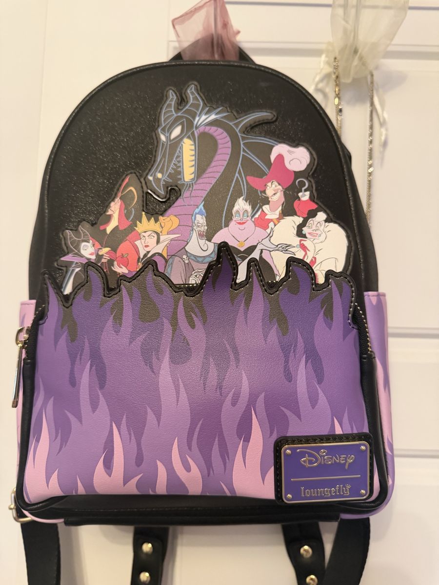 Loungefly Disney Villains Scene Dragon Maleficent Mini Backpack Purple Flames
