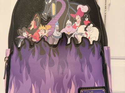 Loungefly Disney Villains Scene Dragon Maleficent Mini Backpack Purple Flames