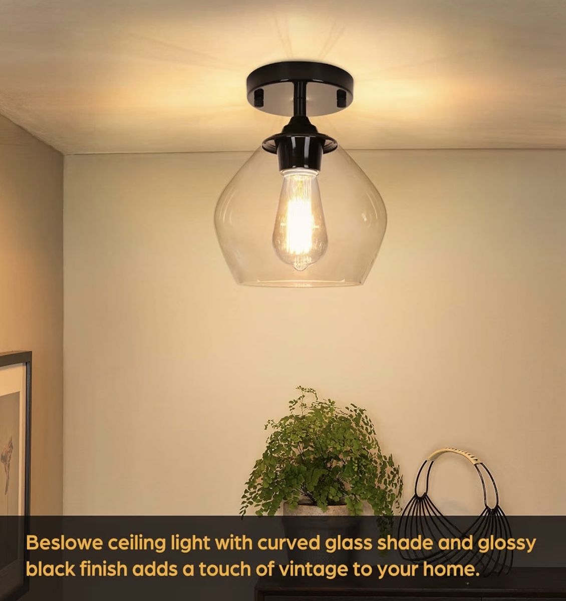 ( New in Box ) Vintage Looking Elegant Modern Matte Black Semi-Flush Mount Glass Globe Ceiling Light