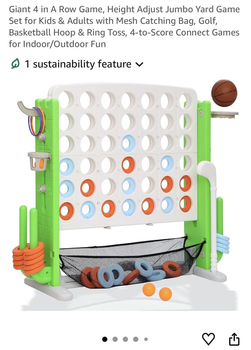 Giant 4 in a Row Yard Game Set with Basketball Hoop and Ring Toss