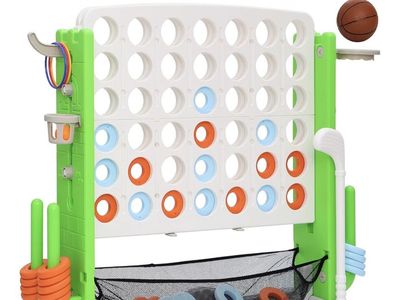 Giant 4 in a Row Yard Game Set with Basketball Hoop and Ring Toss