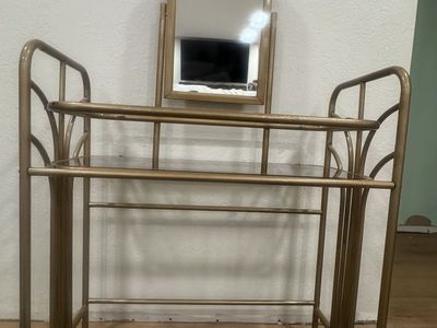Vintage Gold Metal Vanity with Mirror
