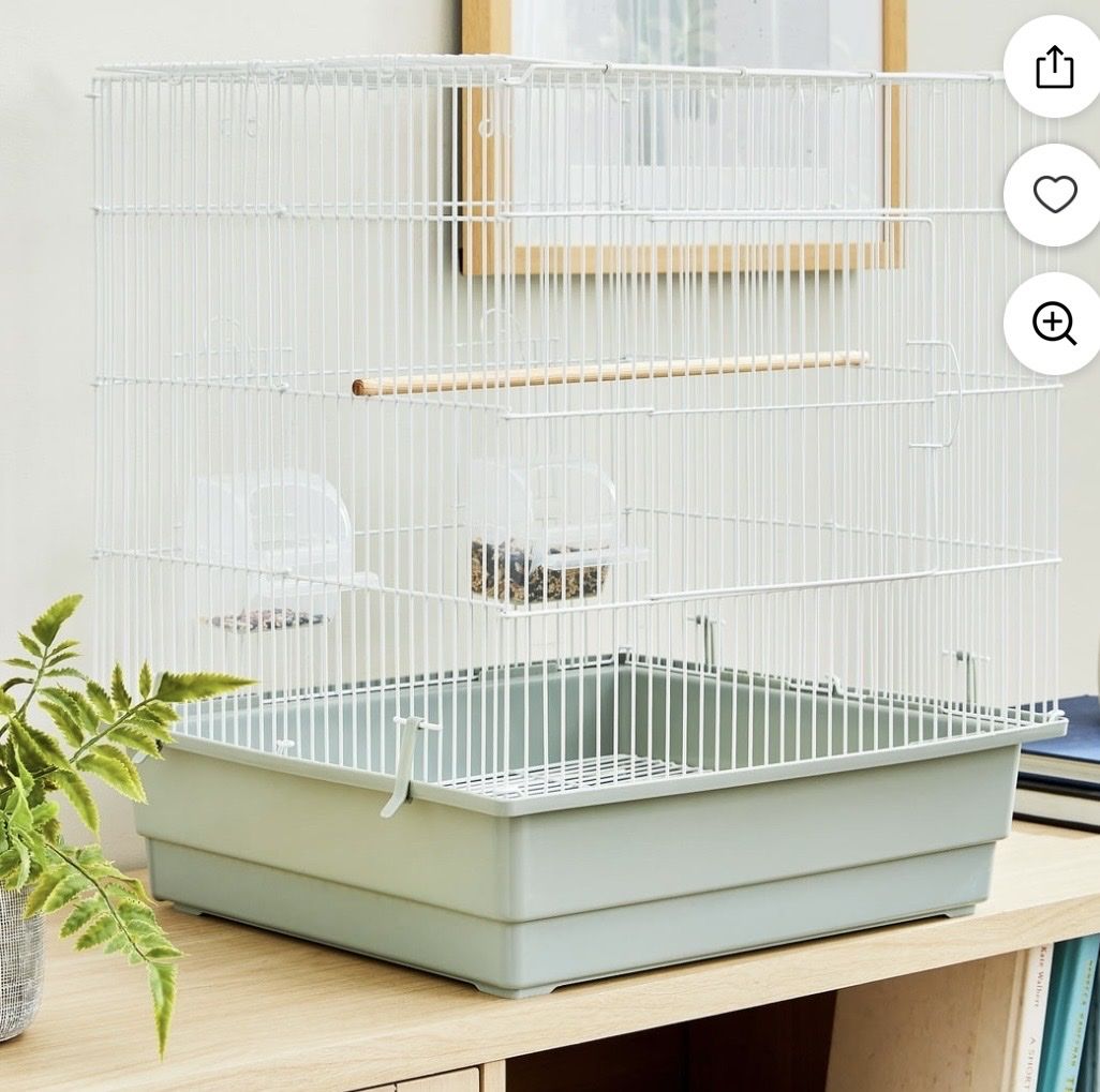 Vibrant Life Small Bird Cage with Perch, Plastic Hooded Cup & Tray for Parakeets & Finches, White