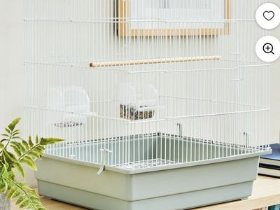 Vibrant Life Small Bird Cage with Perch, Plastic Hooded Cup & Tray for Parakeets & Finches, White