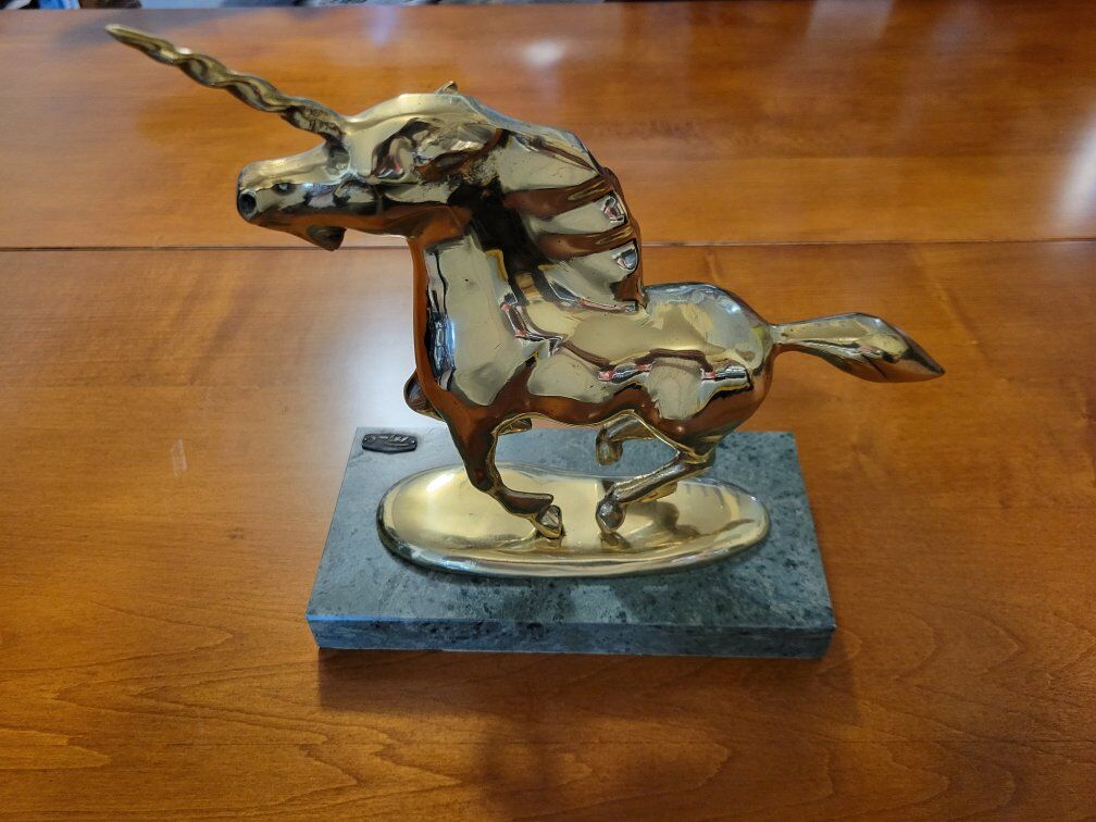 Vintage Brass Unicorn Sculpture BY Bijan On Marble