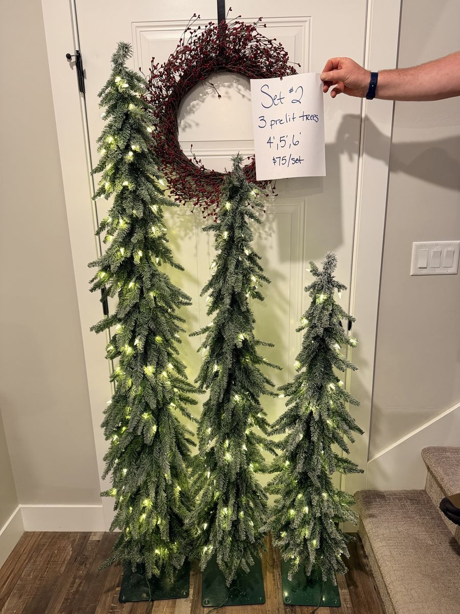 Set of 3 Pre-Lit Slim Flocked Artificial Christmas Trees (4ft, 5ft, 6ft)