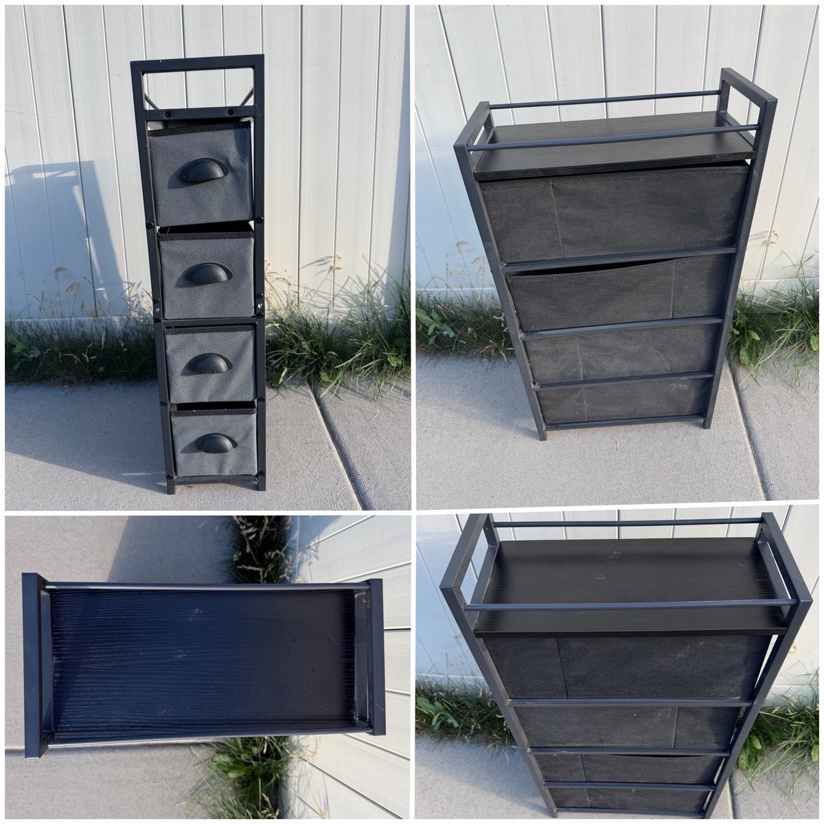 Compact 4-Drawer Fabric Storage Tower Organizer Unit - Black Metal Frame