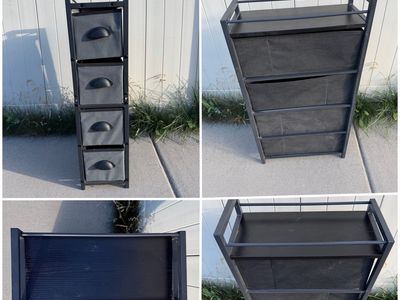 Compact 4-Drawer Fabric Storage Tower Organizer Unit - Black Metal Frame