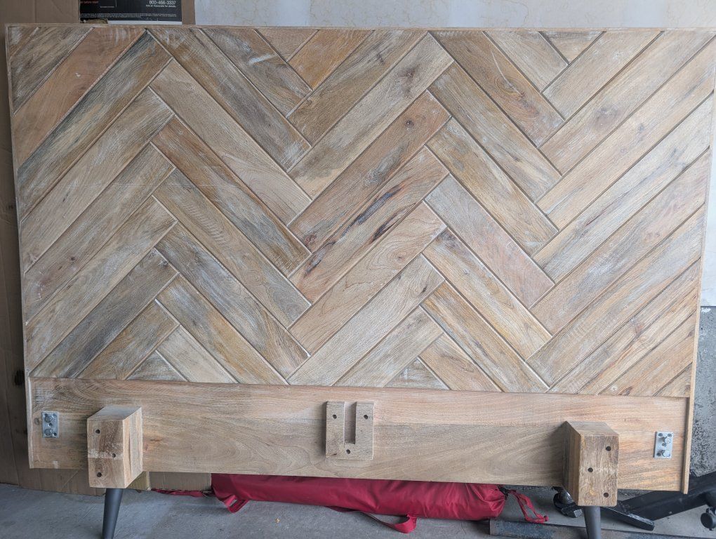 Rustic Herringbone Wood Full/Queen Headboard - Farmhouse Style
