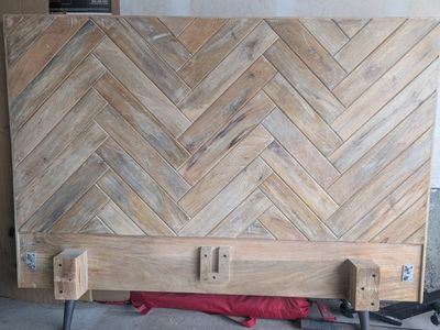 Rustic Herringbone Wood Full/Queen Headboard - Farmhouse Style