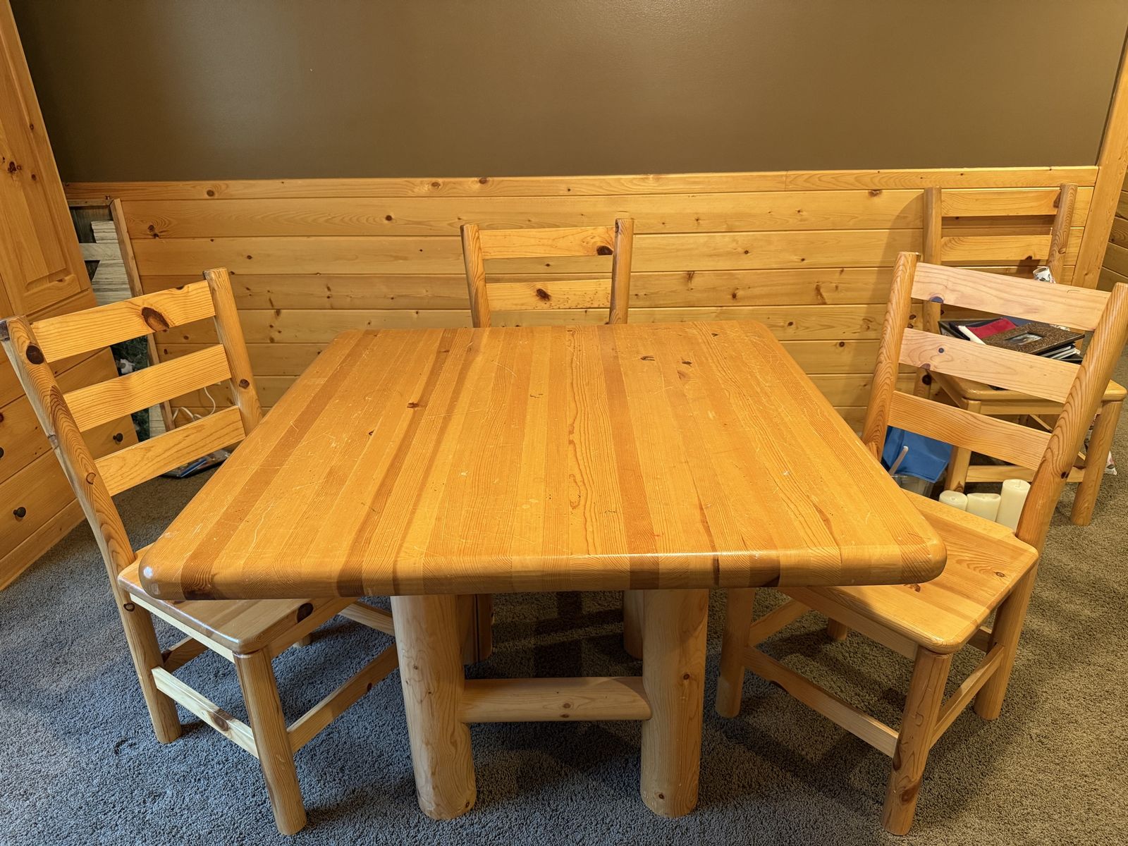 Square Pine Table and 4 Chairs