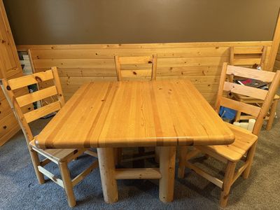 Square Pine Table and 4 Chairs