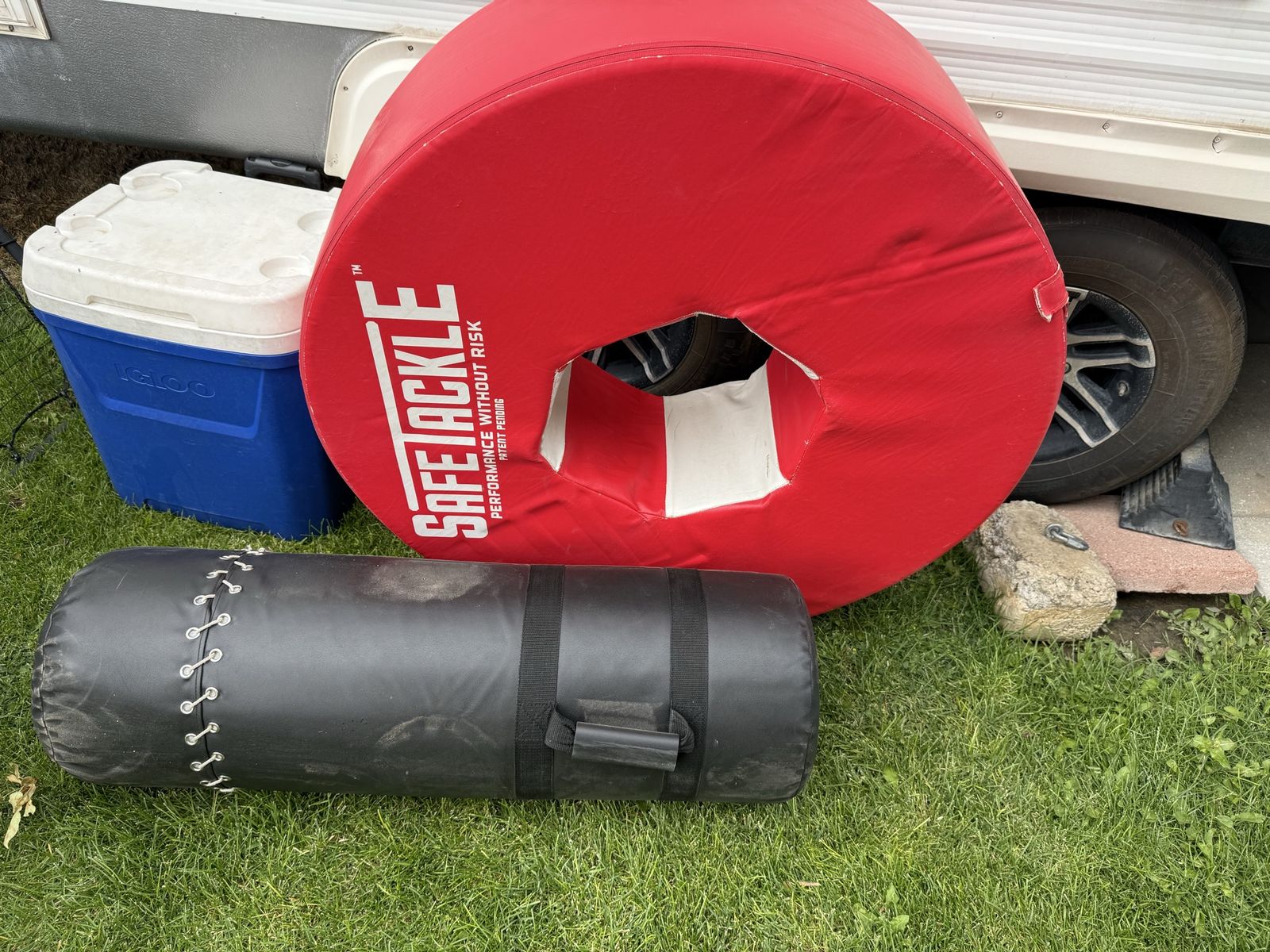 Football safe tackle wheel and tackling dummy