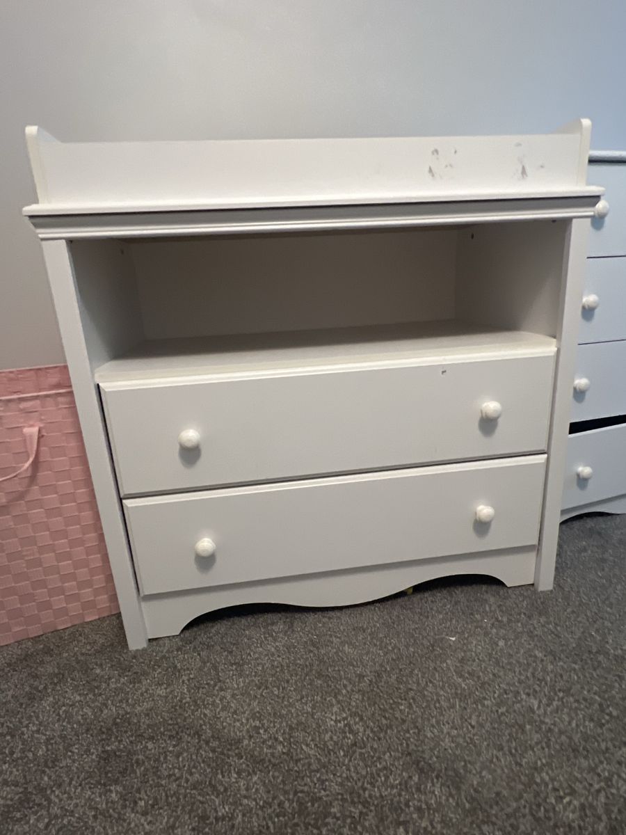 White Wood Dresser & Changing Table Set - 4-Drawer Dresser, 2-Drawer Changer with Storage