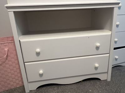 White Wood Dresser & Changing Table Set - 4-Drawer Dresser, 2-Drawer Changer with Storage