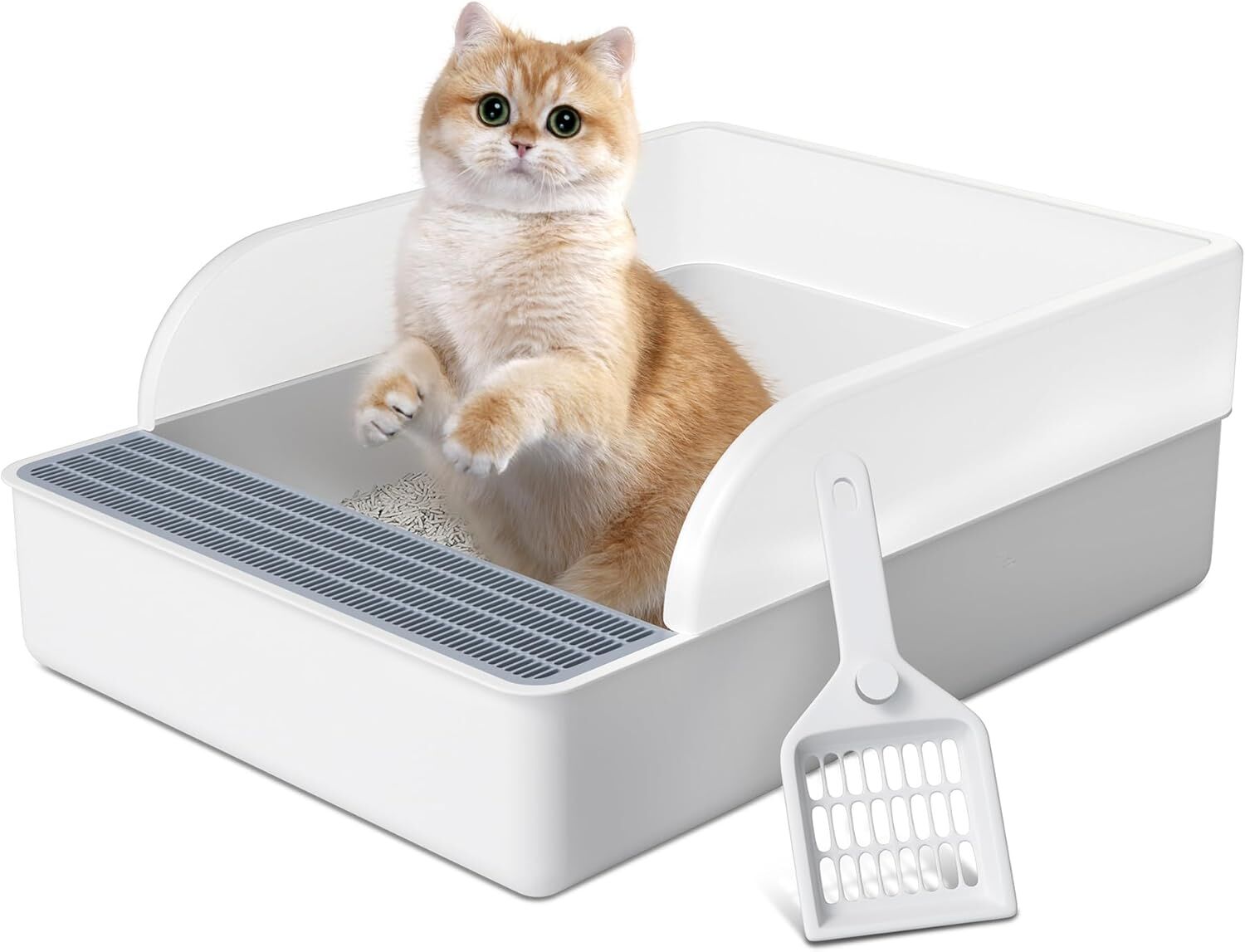 Extra Large Cat Litter Box, Anti External Splashing Semi Enclosed, White #97577