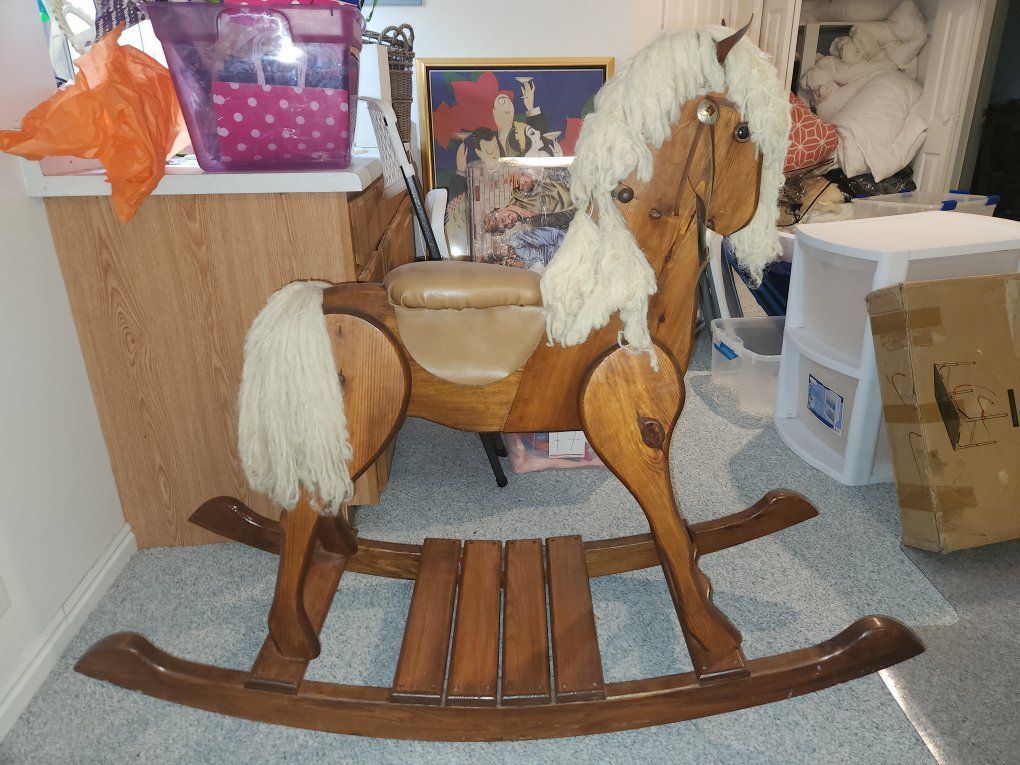 Vintage Handcrafted Wooden Rocking Horse Toy - Classic Nursery Decor