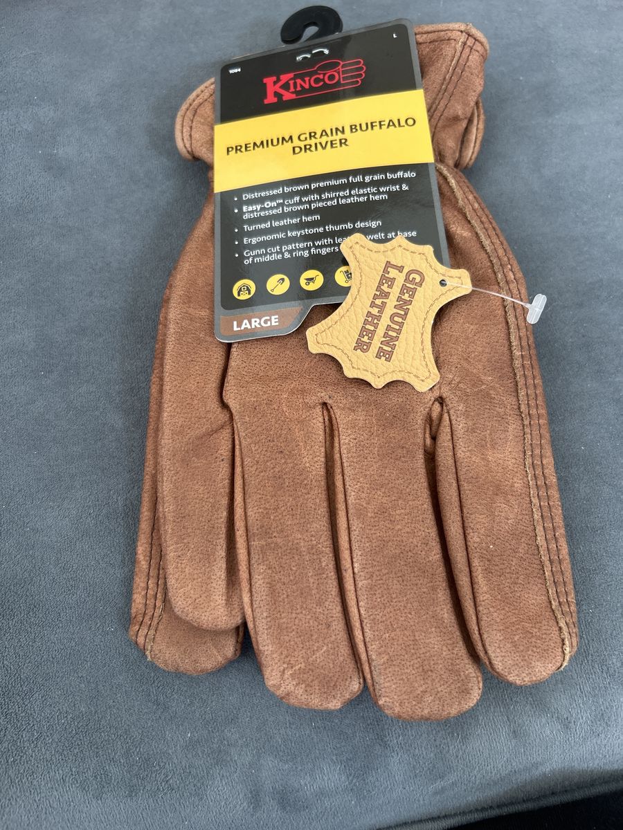 Kinco Premium Grain Buffalo Driver Leather Work Gloves, Size Large