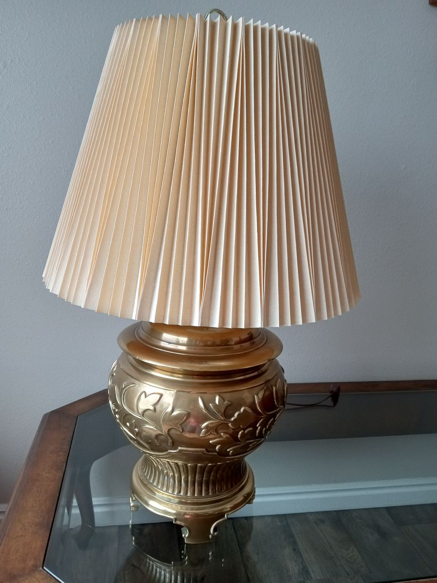 Vintage Brass Ornate Table Lamp with Pleated Shade - Classic Style Lighting