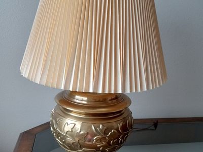 Vintage Brass Ornate Table Lamp with Pleated Shade - Classic Style Lighting