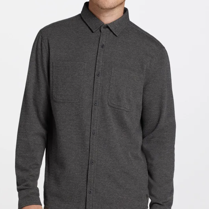 VRST Mens L/S Textured Button Down Charcoal Herringbone Knit Shirt - Size L