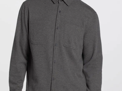 VRST Mens L/S Textured Button Down Charcoal Herringbone Knit Shirt - Size L