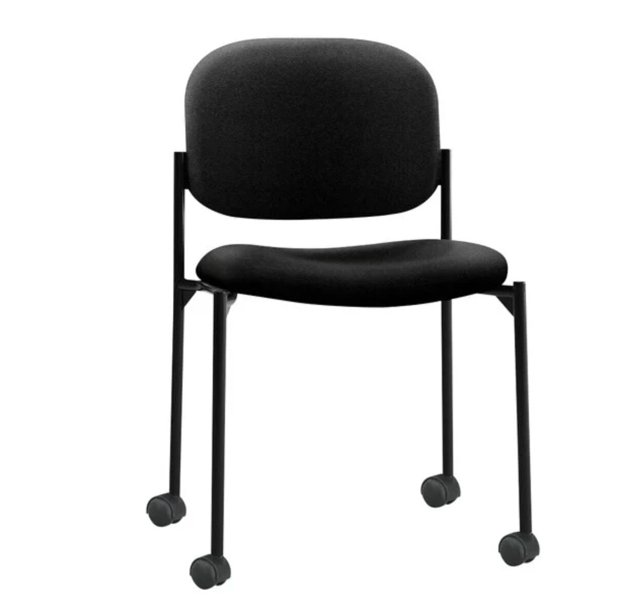 New Assembled HON Scatter Black Fabric Stackable Guest Chair Rollable with Casters