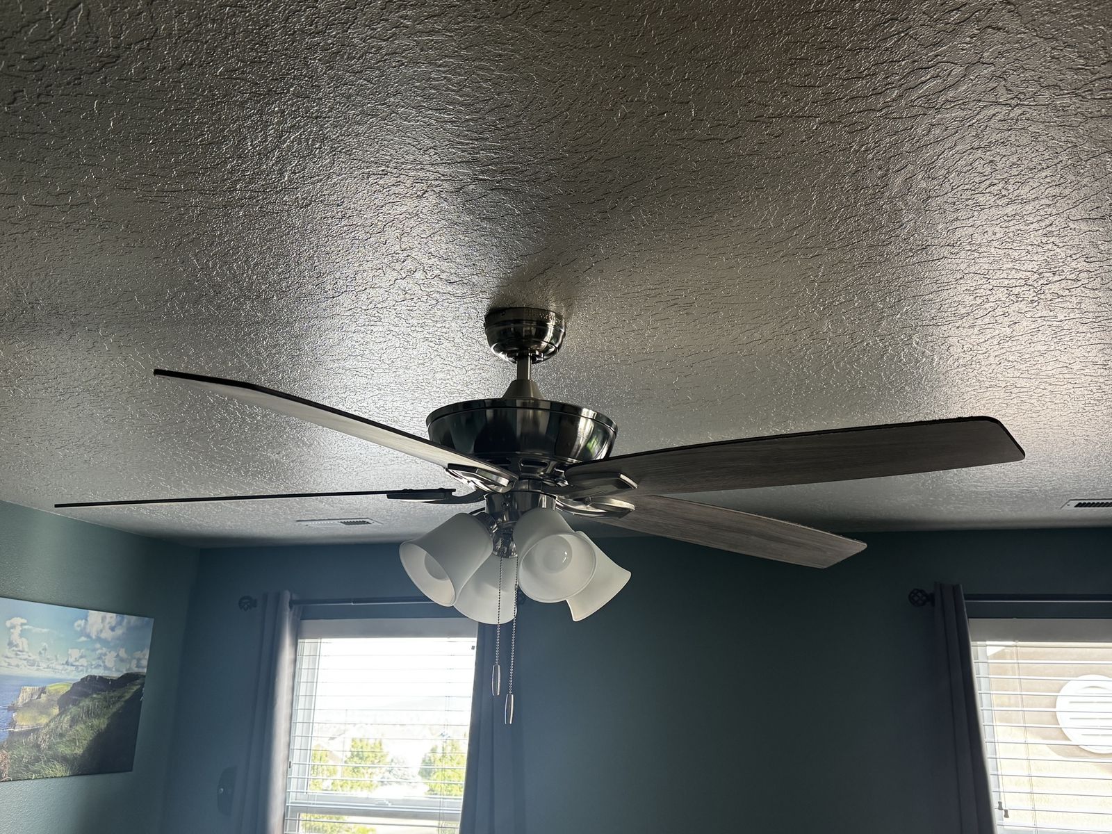 Harbor Breeze 62” Brushed Nickel Ceiling Fan with Light Kit & Brown or Gray Blades
