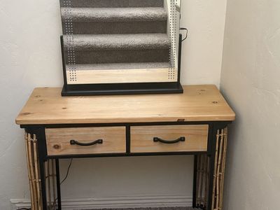Wooden Vanity Desk with 2 Drawers and Rattan Sides