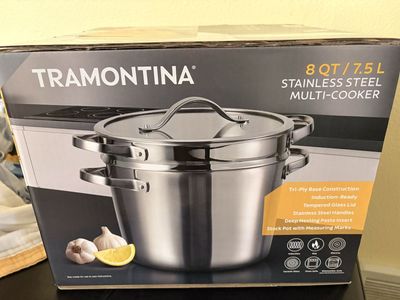 Tramontina 8-Quart Stainless Steel Tri-Ply Base Multi-Cooker with Pasta Insert and Lid