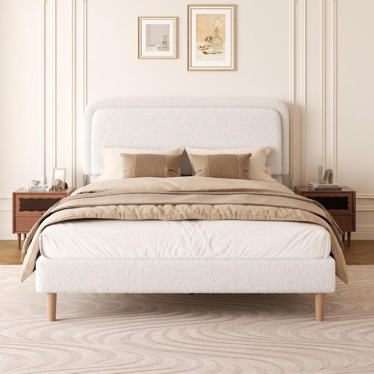 Brand New Full size Boucle Upholstered Platform Bed Frame