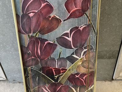 Vintage Framed Tulip Floral Art Print with Gold Tone Metal Frame