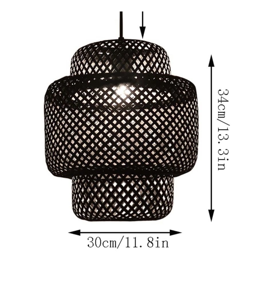 Handmade Bamboo Woven Pendant Light, Black, 34cm/13.3in Height, 30cm/11.8in Diameter